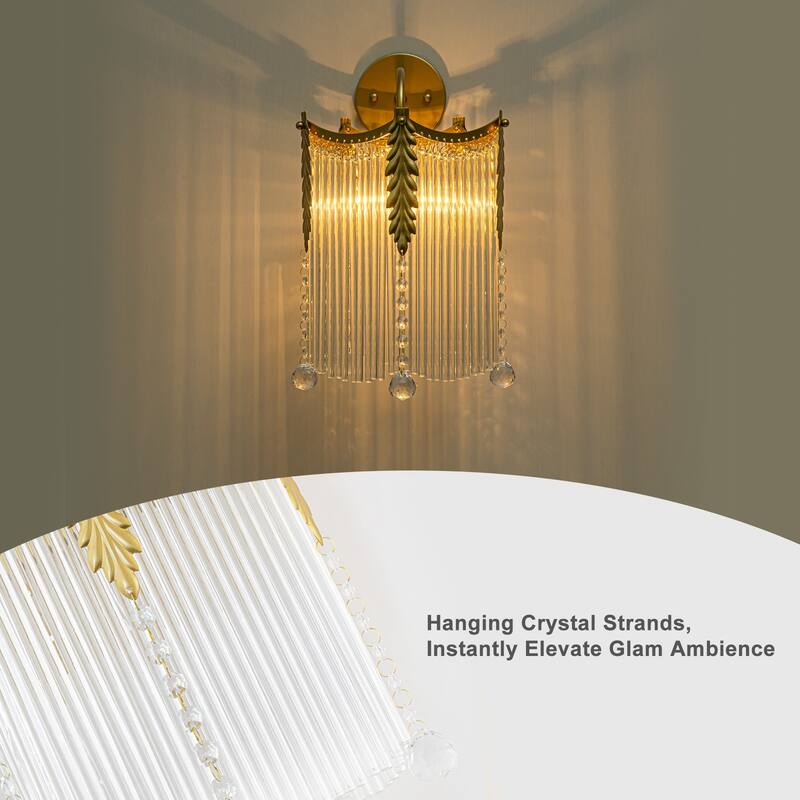 Crystal Wall Sconce Leaf Accents Clear Glass Rod Hanging Crystal Balls
