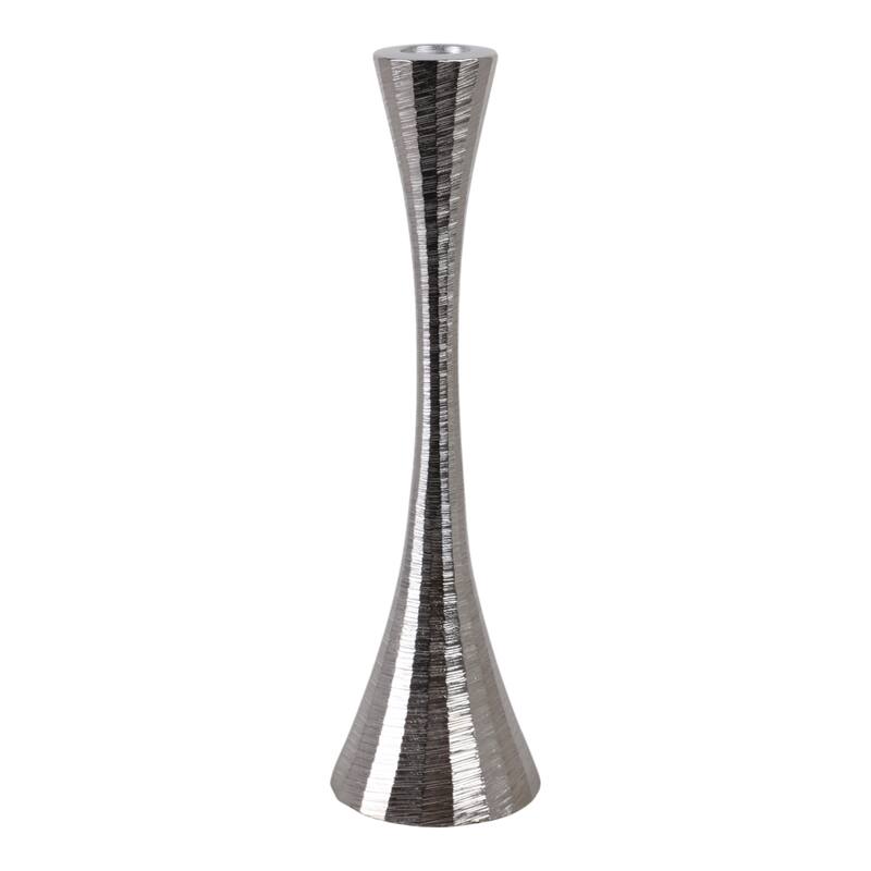 Glam Metal and Wood Taper Candle Holder Sculptural Silhouette MDF Base - 3" x 3" x 10" - Silver