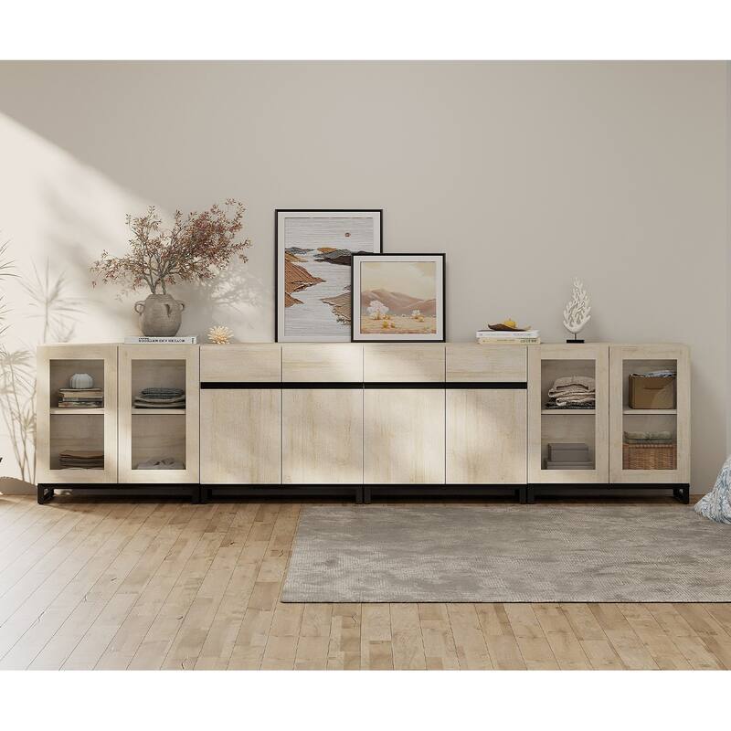 Modern Dresser with Adjustable Shelves, 4 in 1 Storage Cabinet with Glass Doors for Bedroom - Beige - No Drawers