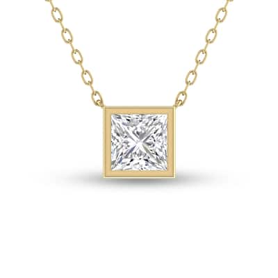 Marquee Lab Grown 1/4 Carat Princess Cut Bezel Set Diamond Solitaire Pendant in 14K Yellow Gold