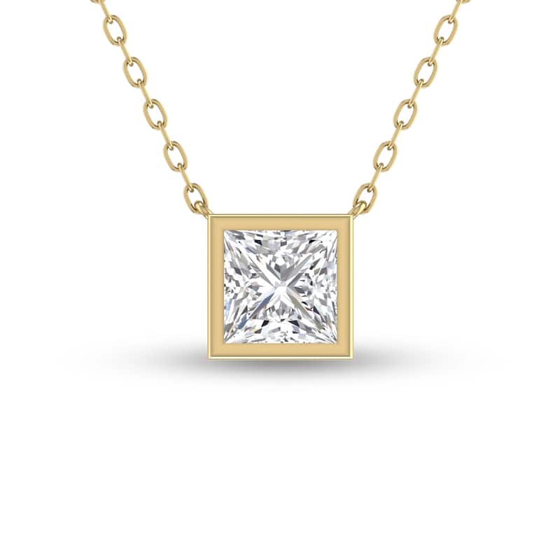 Marquee Lab Grown 1 Carat Princess Cut Bezel Set Diamond Solitaire Pendant in 14K Yellow Gold