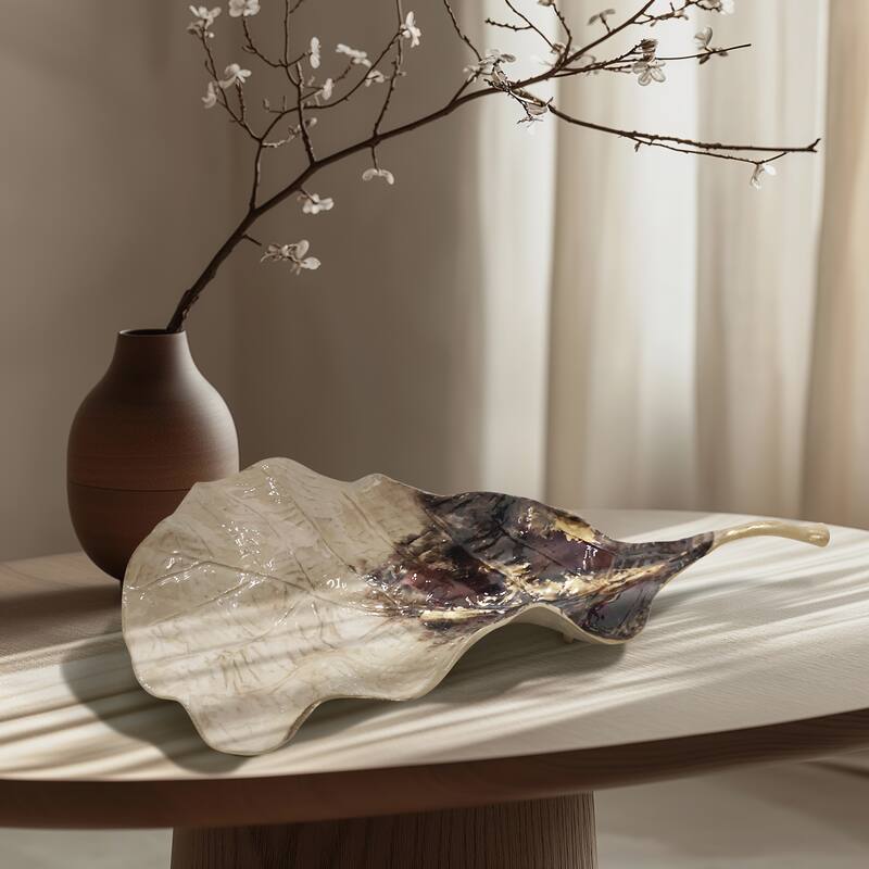 Sagebrook Home Metal Modern Glam Two Tone Novelty Leaf Table Decor - 27" x 13" x 5"