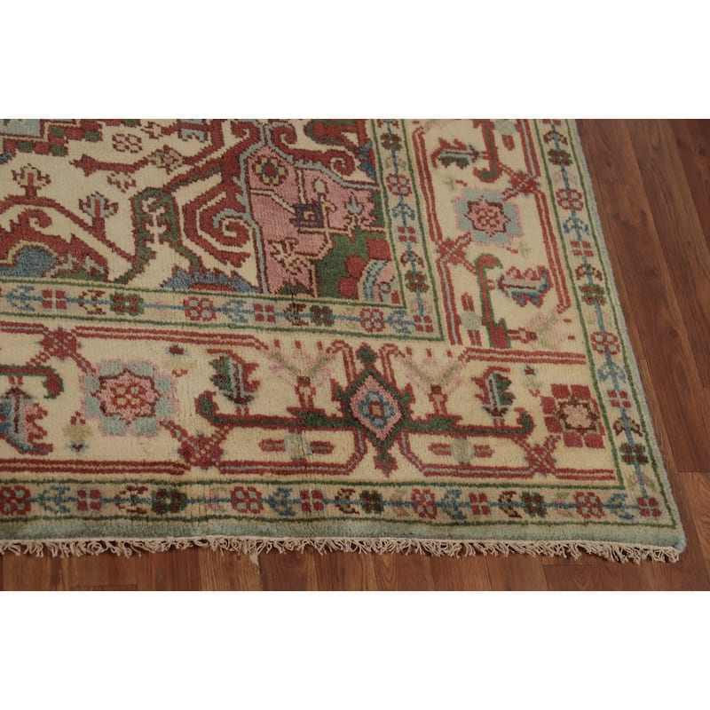 Light Blue Geometric Heriz Serapi Indian Area Rug Handmade Wool Carpet - 7'9" x 9'10"