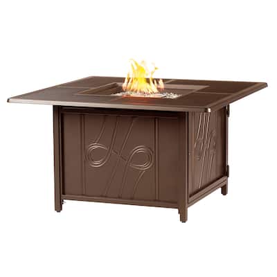 Square 42 in. x 42 in. Aluminum Propane Fire Pit Table with Glass Beads, Two Covers, Lid, 57,000 BTUs