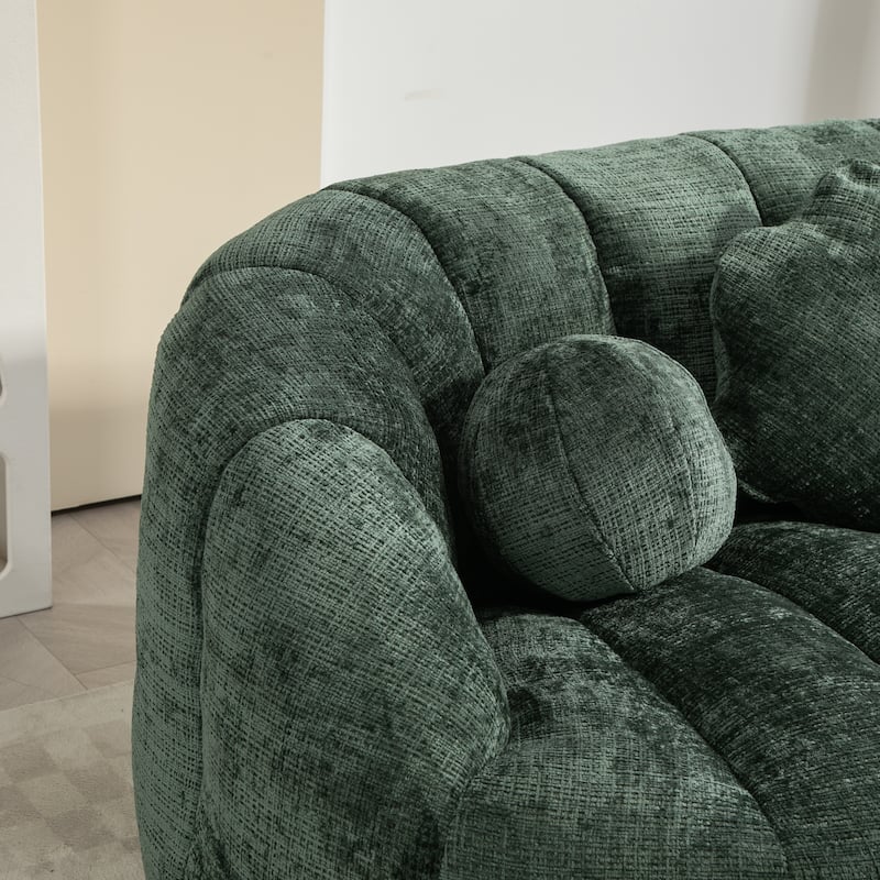 Chenille Upholstered Bean Bag Chair, Lazy Floor Sofa with Foam Filler, Fluffy Bean Bag Sofa with 3 Pillows & High Backrest