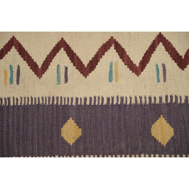 Hand Woven Oriental 100% Wool Carpet Southwestern Tribal Beige & Ivories Kilim Area Rug - 4' 10'' X 2' 10''