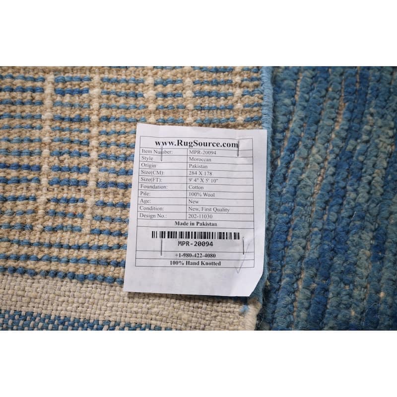 Blue Moroccan Area Rug Hand-Knotted Wool Carpet - 5'10"x 9'4"