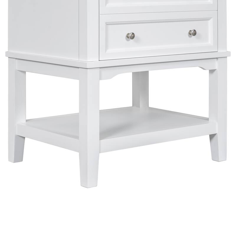 24" White Bathroom Vanity Base - Solid Wood & MDF Cabinet, Open Shelf & Drawer, Freestanding Design