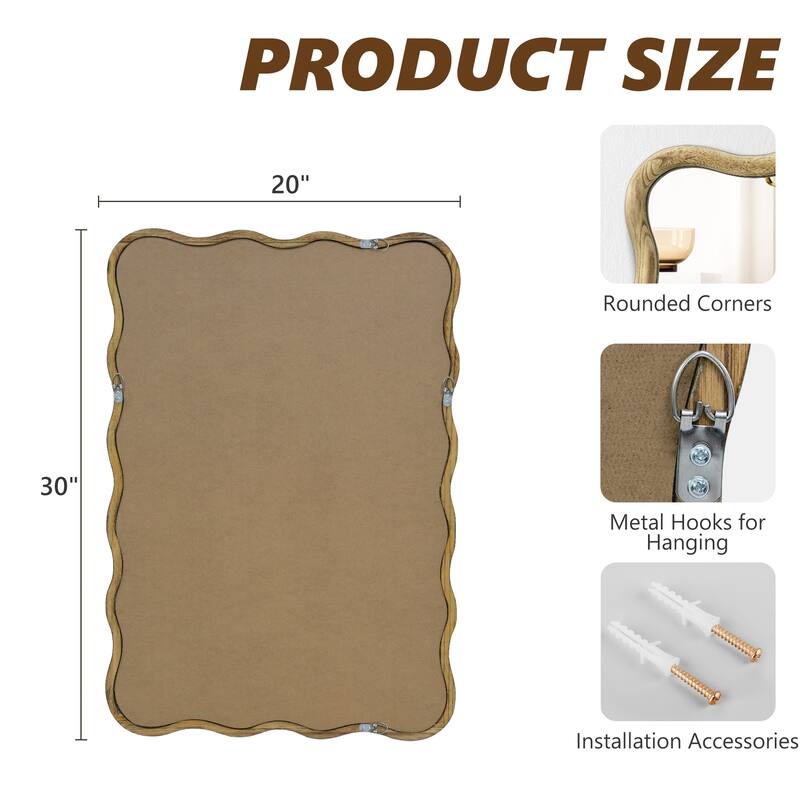 Scalloped Wood Frame Rectangle Wavy Wall Mirror