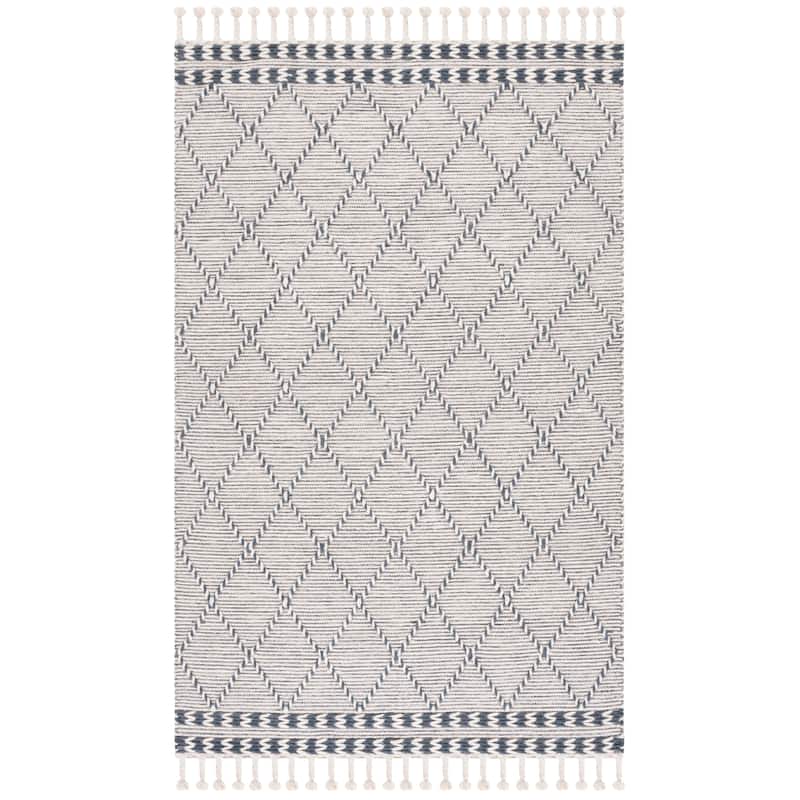 SAFAVIEH Handmade Vermont Mellisa Trellis Wool Tassel Rug - 6' Square - Ivory/Denim