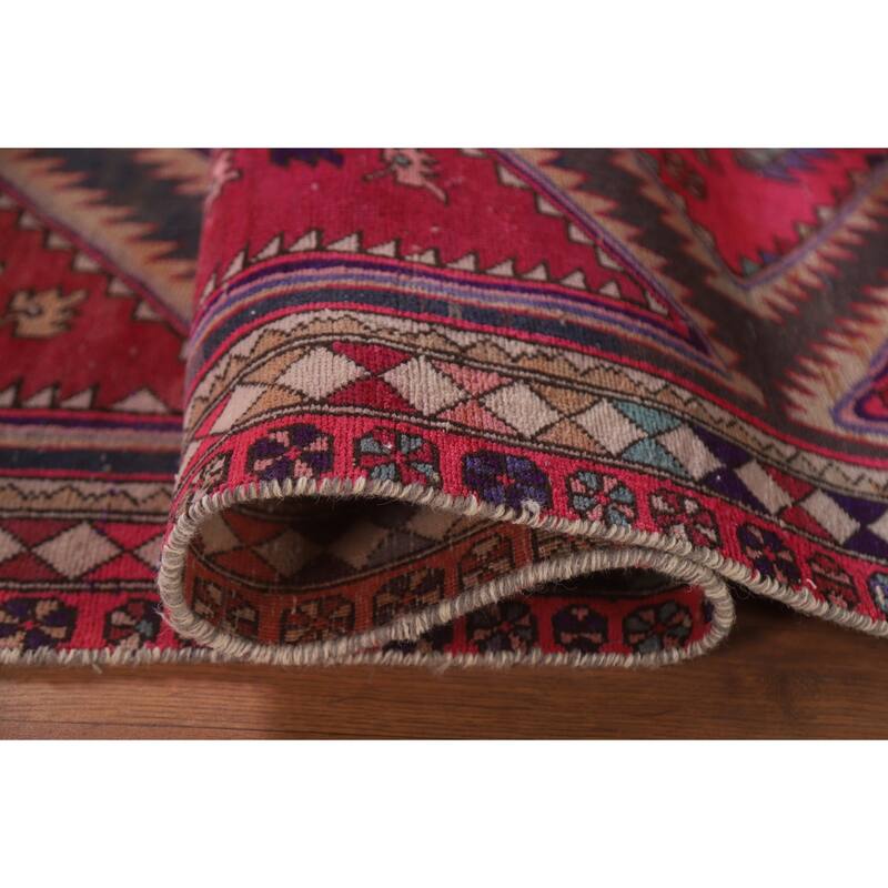 Hand Knotted Oriental 100% Wool Carpet Traditional Tribal Pink Meshkin Area Rug - 9' 11'' X 4' 7''