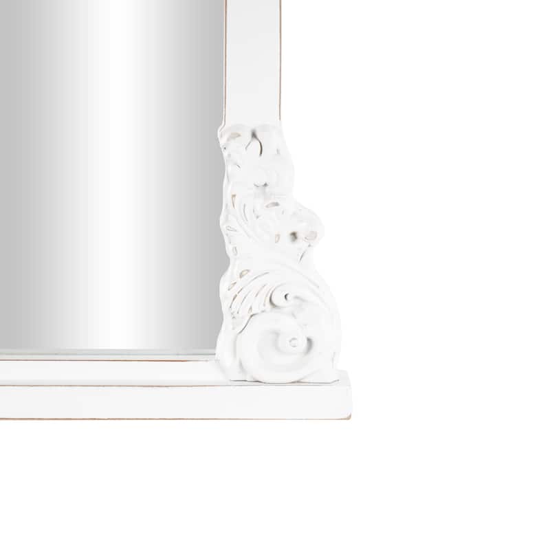 White or Cream Wooden Arched Wall Mirror with Scroll Details
