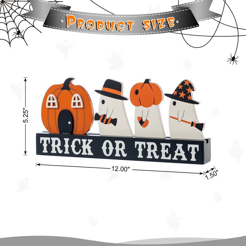 Glitzhome Halloween Wooden Table Decor Trick or Treat Pumpkin Ghosts Sign Gifts - Black/White