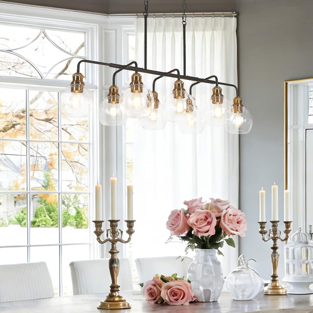 Zenith Modern Transitional Dining Chandelier Linear ORB Glass Kitchen Island Pendant - 40"W x 92"H x 11" D