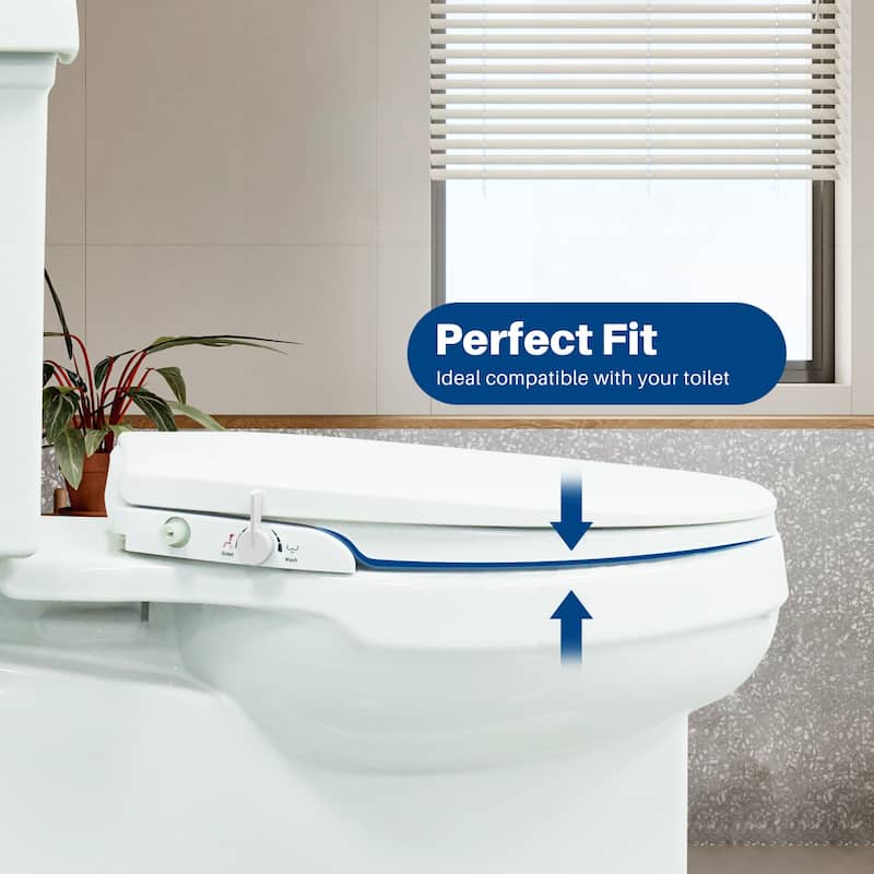 Non-Electric Quiet Close Bidet Seat for Elongated Toilets in White with Double Nozzles, Rinsing without Electricity - 20*15