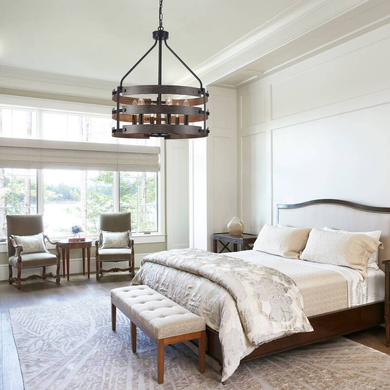 6-light Farmhouse Circle Foyer Pendant Light Hanging Island Chandelier for Dining Room