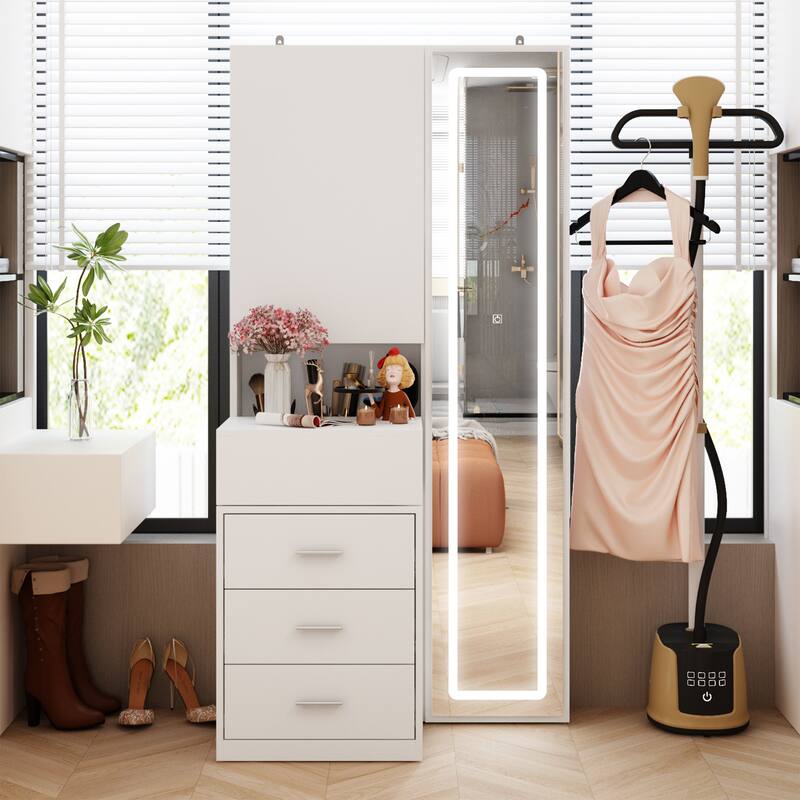 Sleek Storage Dresser with Ambient Mirror Lighting Makup Vanity Table