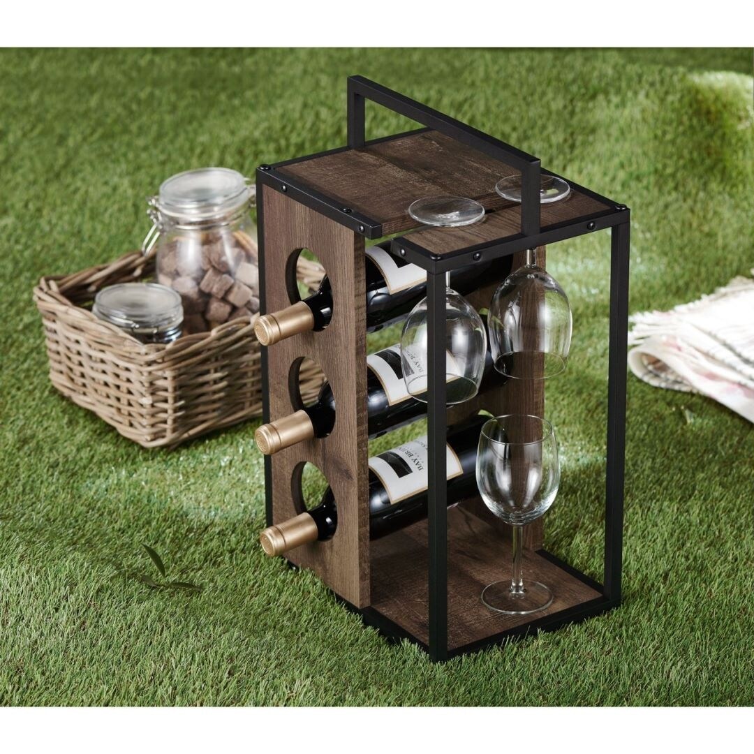3 Bottle Wine Rack Reclaimed Oak Brown