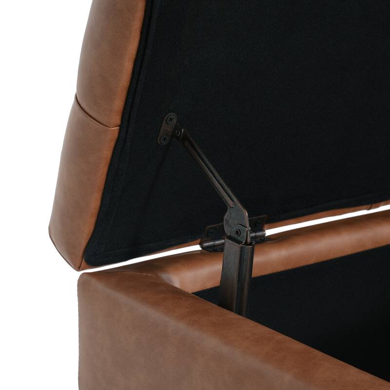 Upholstered Button Tufted Storage Ottoman, PU, Cognac Brown