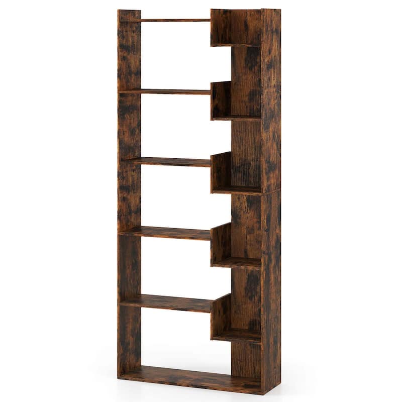 1/2PCS Display Shelf Storage Shelving Unit w/Staggered Shelves - Rustic Brown - 1PCS