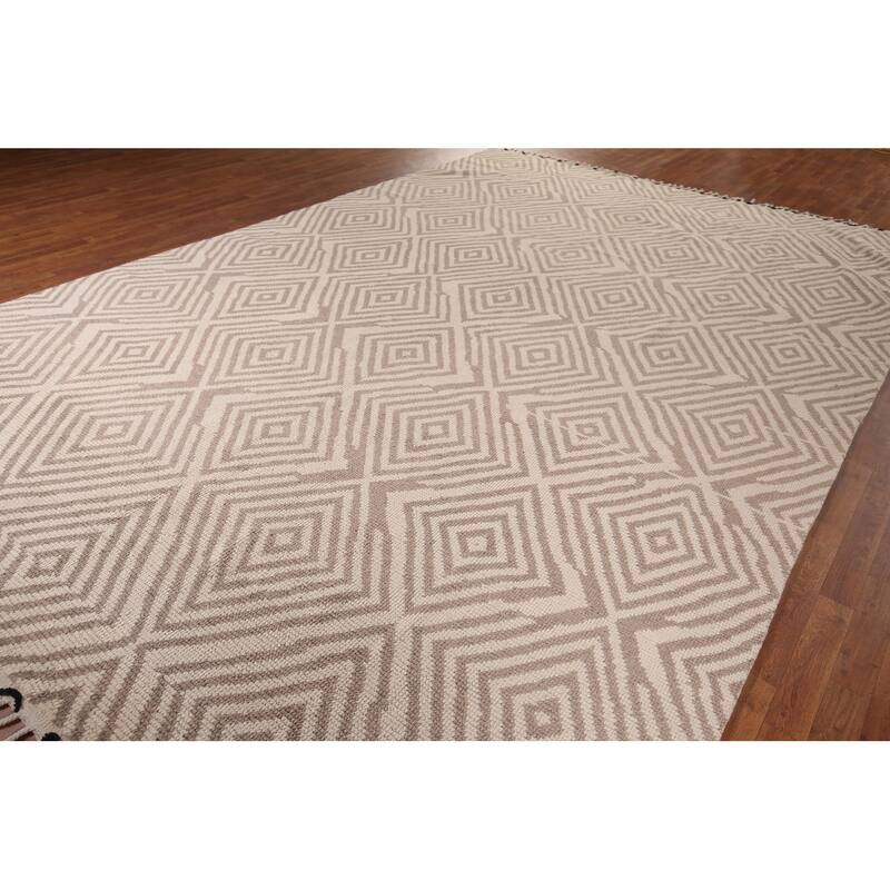 All-Over Geometric Moroccan Large Area Rug Handmade Wool Carpet - 9'10"x 14'9"