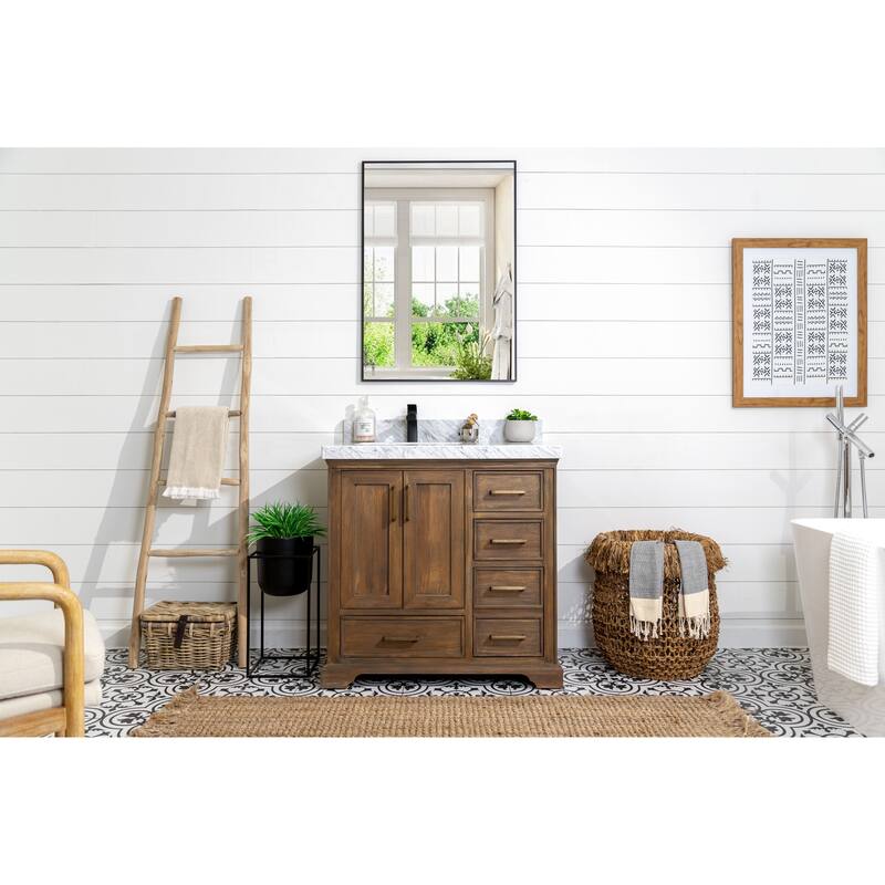 Willow Collections 36 in. W x 22 in. D Charlotte Teak Left Offset Sink Bathroom Solid Teak Vanity with Countertop