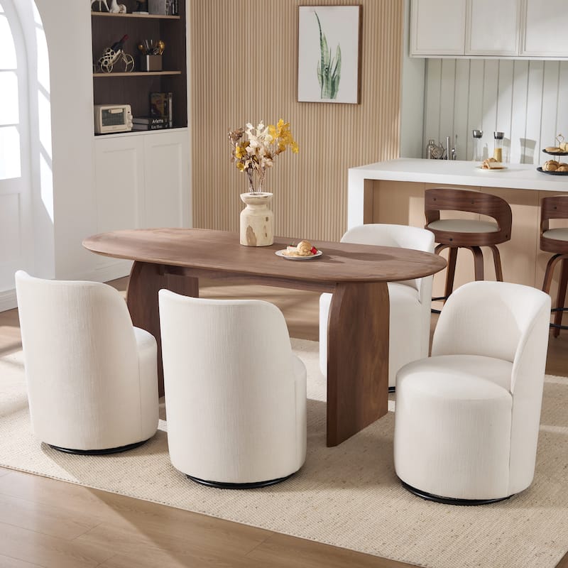 Set Of 1 Upholstered Barrel Chair, Mid Century Modern Round Linen Dining Chair, 360 Degree Swivel Side Chair for Dining Room