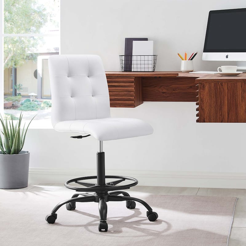 Prim Armless Vegan Leather Drafting Chair - Black White