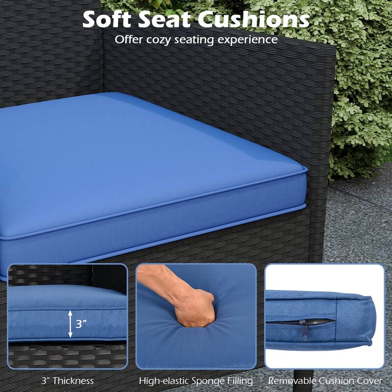Gymax Patio Loveseat w/ Built-in Table Soft Cushions & Tempered Glass