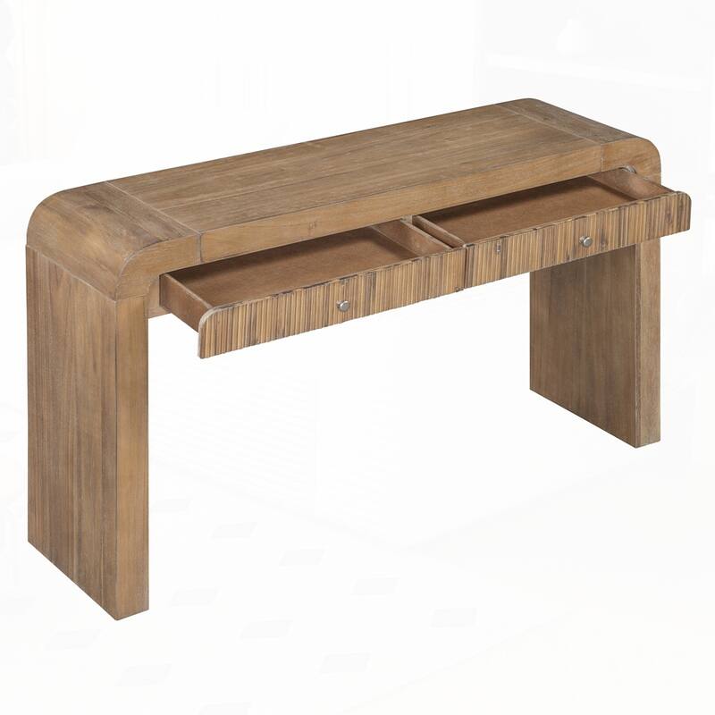 Curved Corners Rustic Console Table with Fluted Drawer Front