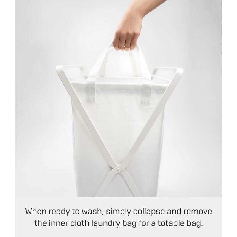 Yamazaki Home Laundry Hamper with Cotton Liner - Two Sizes, Steel and Cotton, Small, 12 gallons, 45 liters, Collapsible