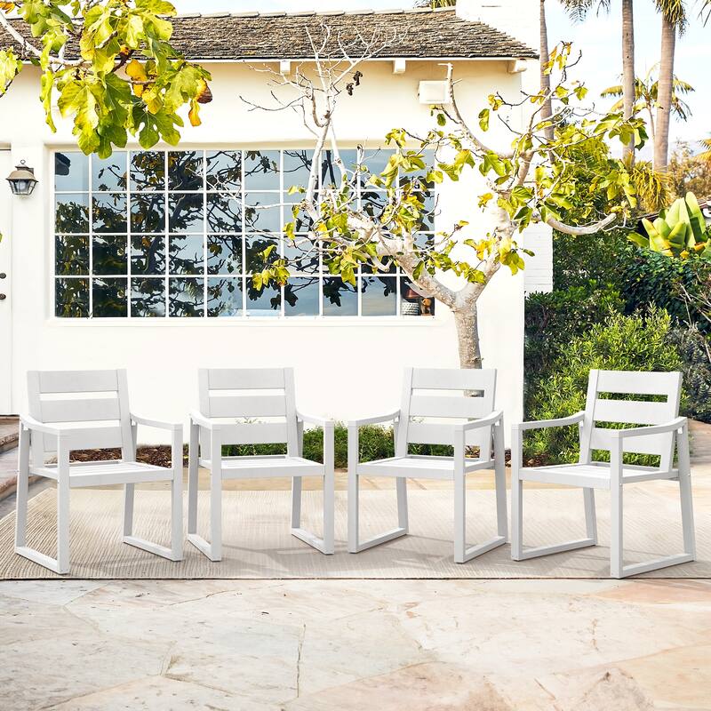 5-Piece HDPS Rectangular Patio Dining Set with Slatted Table Top and outdoor Armchairs - 23.6"D x 24.6"W x 34.6"H