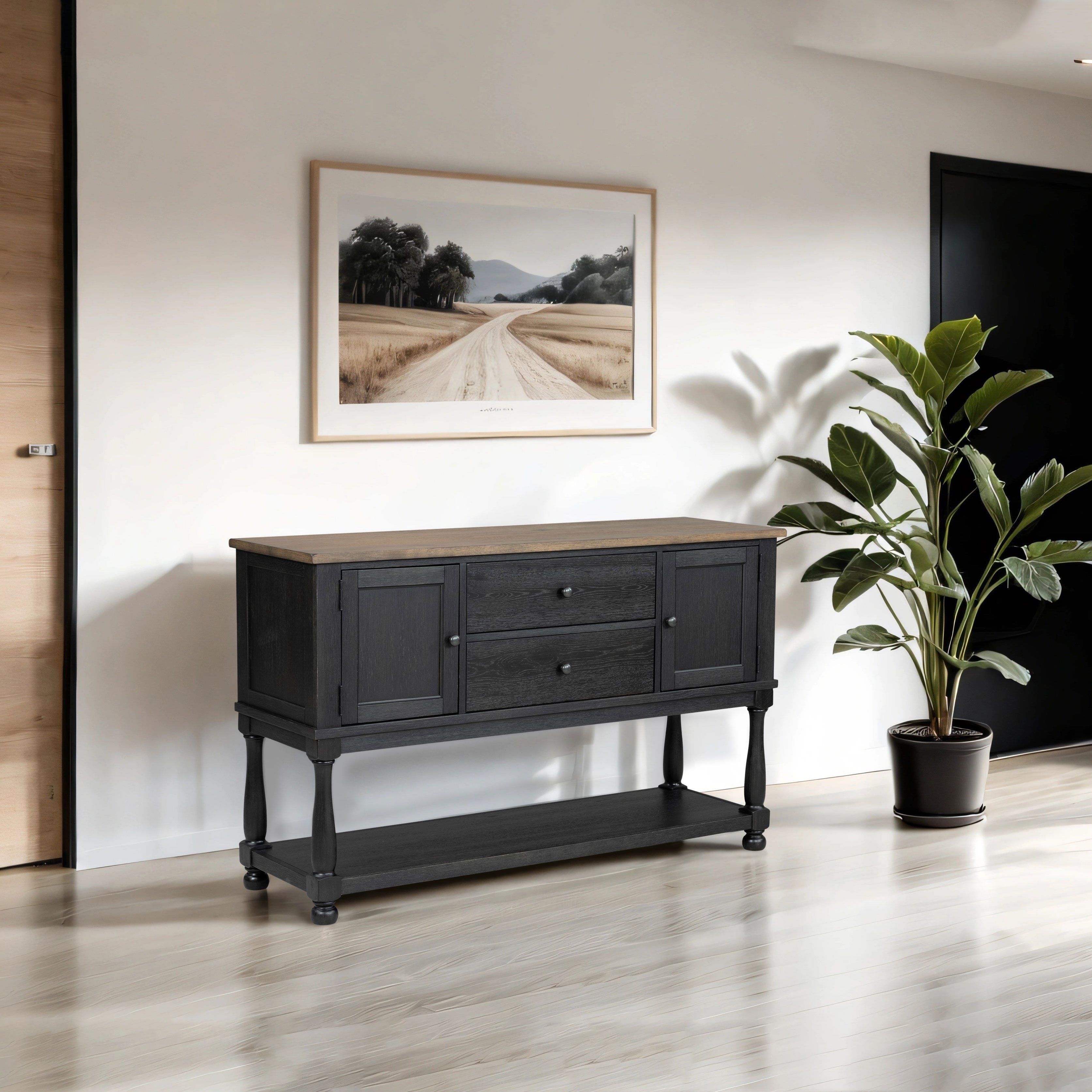 Furniture of America Lucan Modern Farmhouse Black Acacia Dining Server