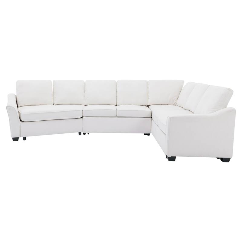 129.5" Sectional Sleeper Sofa with Pull-Out Bed Modern L-Shape Couch Bed - Beige