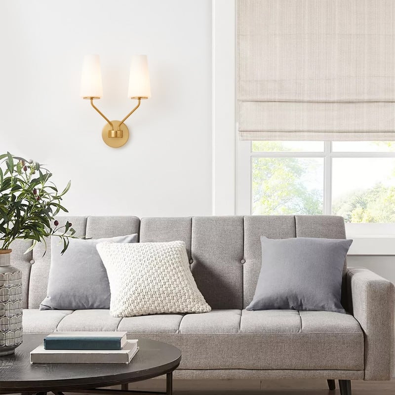 KAWOTI Modern Glam 2-Light Wall Sconce with Opal Glass Shade