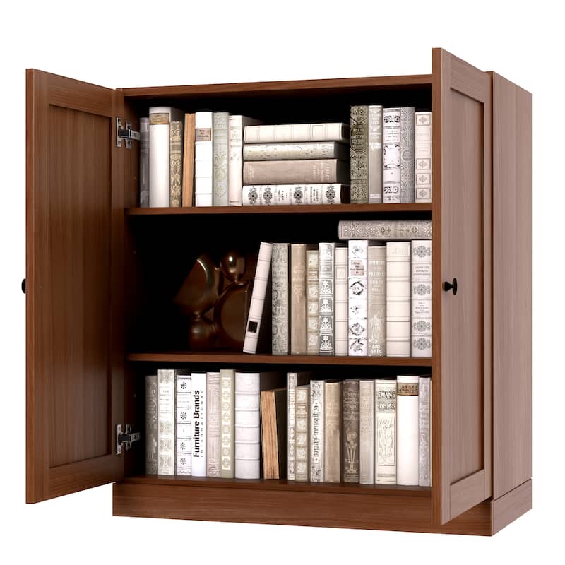 Palace Imports 100% Solid Wood 3-Shelf Bookcase with Shaker Doors and Adjustable Shelves