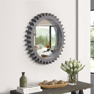 17"/26"/34"/42" Vintage Wood Round Hanging Gear Shape Heavy Decorative Mirror