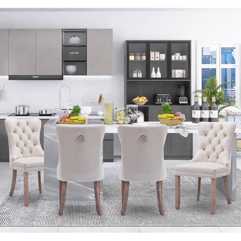 Velvet Dining Chairs Set of 2, Tufted Dining Chairs with Nailhead Back and Ring Pull Trim - 25.5×19.7×37.4inch