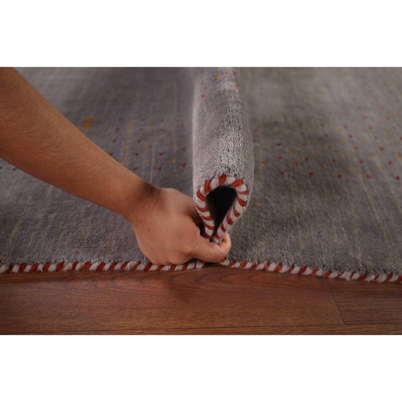 Gray Gabbeh Rug Hand-Knotted Wool Carpet - 8'1"x 9'9"