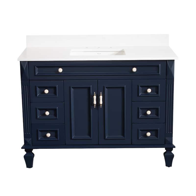 35'' H X48''W Solid Wood Bath Vanity with Stain-resistant Carrera White Quartz Top and Single Sink