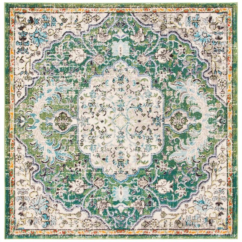 SAFAVIEH Madison Sabire Boho Medallion Distressed Rug - 6'7" Square - Green/Turquoise - Square