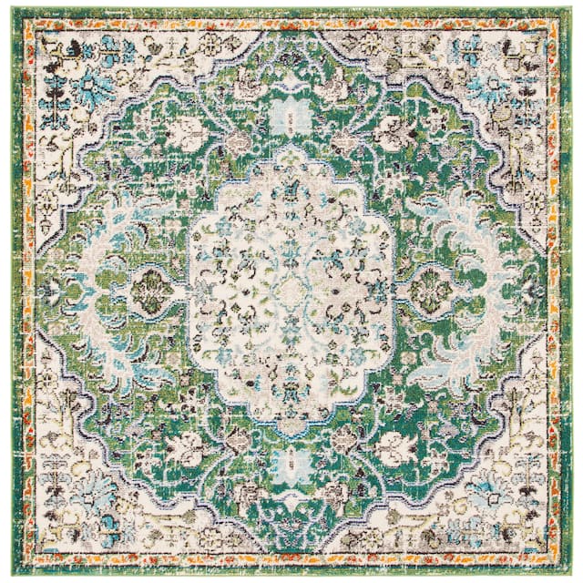 SAFAVIEH Madison Sabire Boho Medallion Distressed Rug - 3' x 3' Square - Green/Turquoise