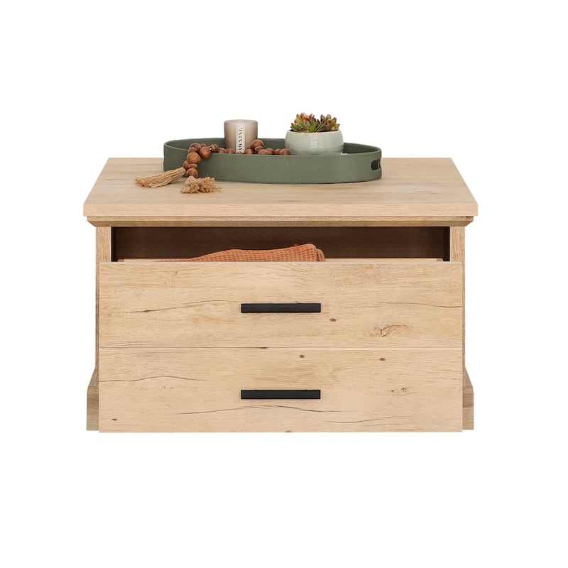 Wood Coffee Table with Spacious Drawer - 32.21" L x 29.53" W x 19.02" H