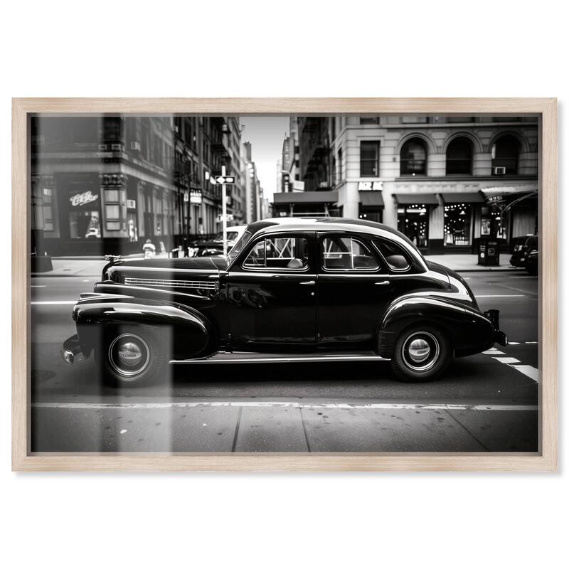 Vintage Car in New York Shadowbox by Art Remedy - Natural - 15" x 10"