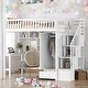 preview thumbnail 2 of 55, Playhouse Inspired Twin size Loft Bed with Bookshelf, Drawers, Desk and Wardrobe, Sturdy Construction & Unique Design, White