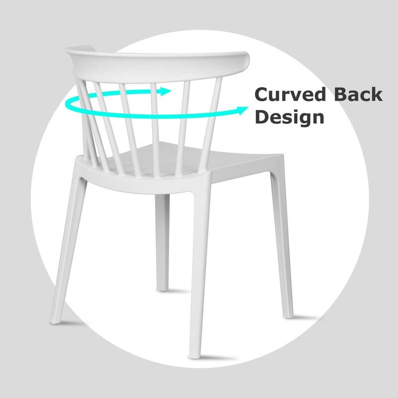 Stackable Modern Plastic Low Back Windsor Dining Chairs With Spindle Back For Kitchen Indoor Outdoor Patio Office