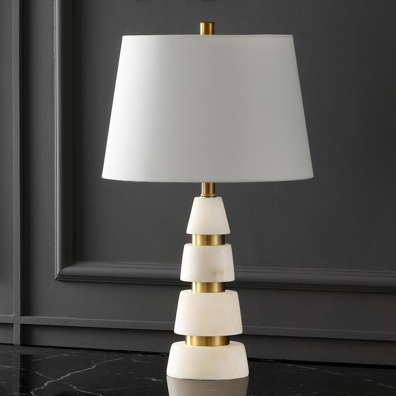 SAFAVIEH Couture Hertha Alabaster Table Lamp - 15 In W x 15 In D x 25 In H - 15Wx15Dx25H - White/Gold