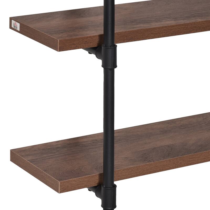 HOMCOM Industrial Pipe Style Shelf Multi-Tier Wall-Mounted Utility Bookcase Floating Storage Rack with Metal Frame, Rustic Brown