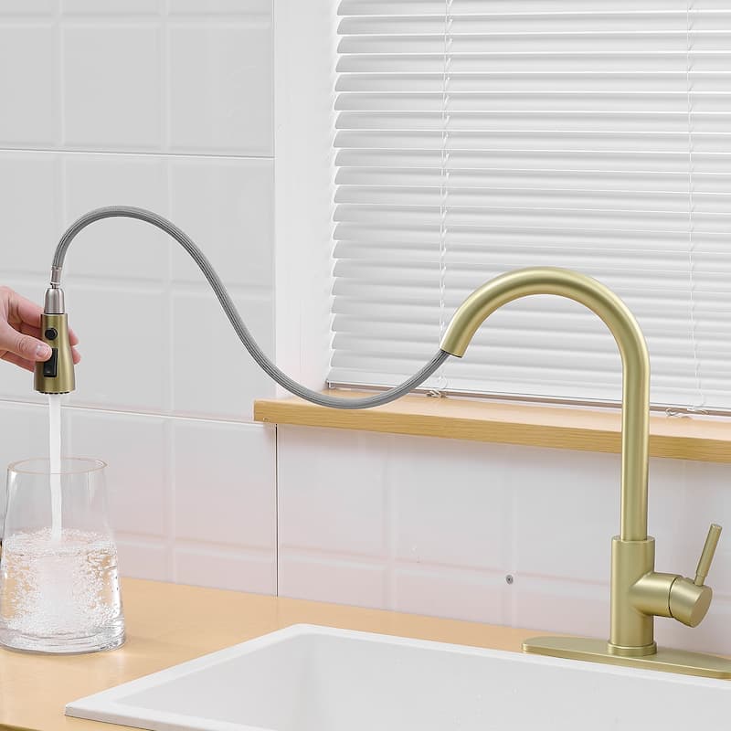 Single-Handle Pull Down Sprayer Kitchen Faucet in Gold