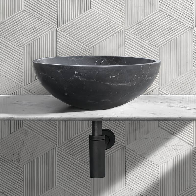 Roomfitters Marble Bathroom Vessel Sink, Natural Stone Countertop Wash Basin, Round Matte Vanity Bowl, Above Counter, Dark Grey - Dark Gray